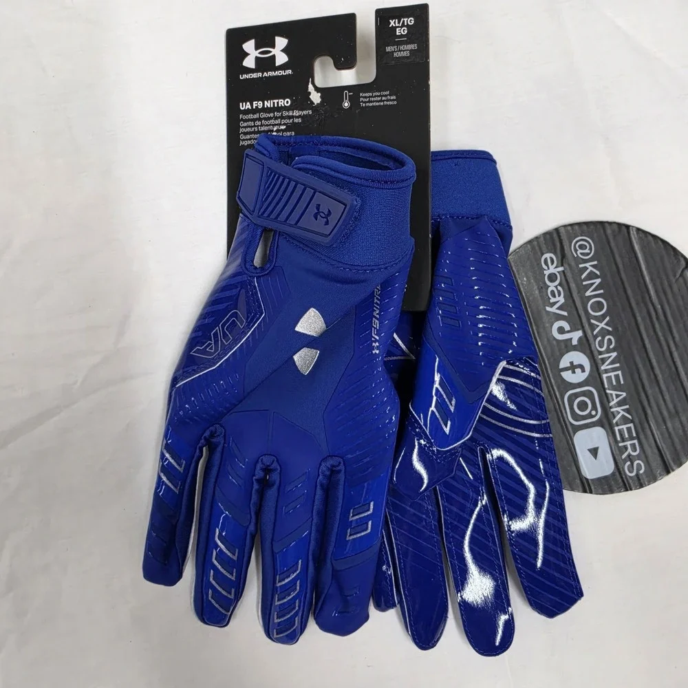Under Armour F9 Nitro Football Gloves Blue Silver Sticky Grip Men's Size XLarge